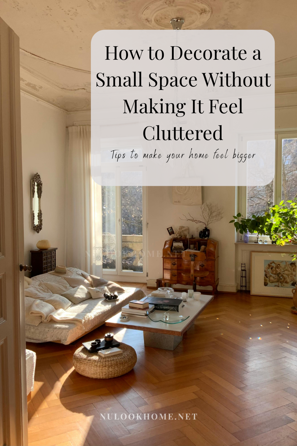 Neutral small living room with cozy minimalist decor Small apartment decorated with light neutral tones Minimalist bedroom with soft textures and natural lighting Cozy small space interior with plants and layered textures Small living room decorated without clutter nulookhome
