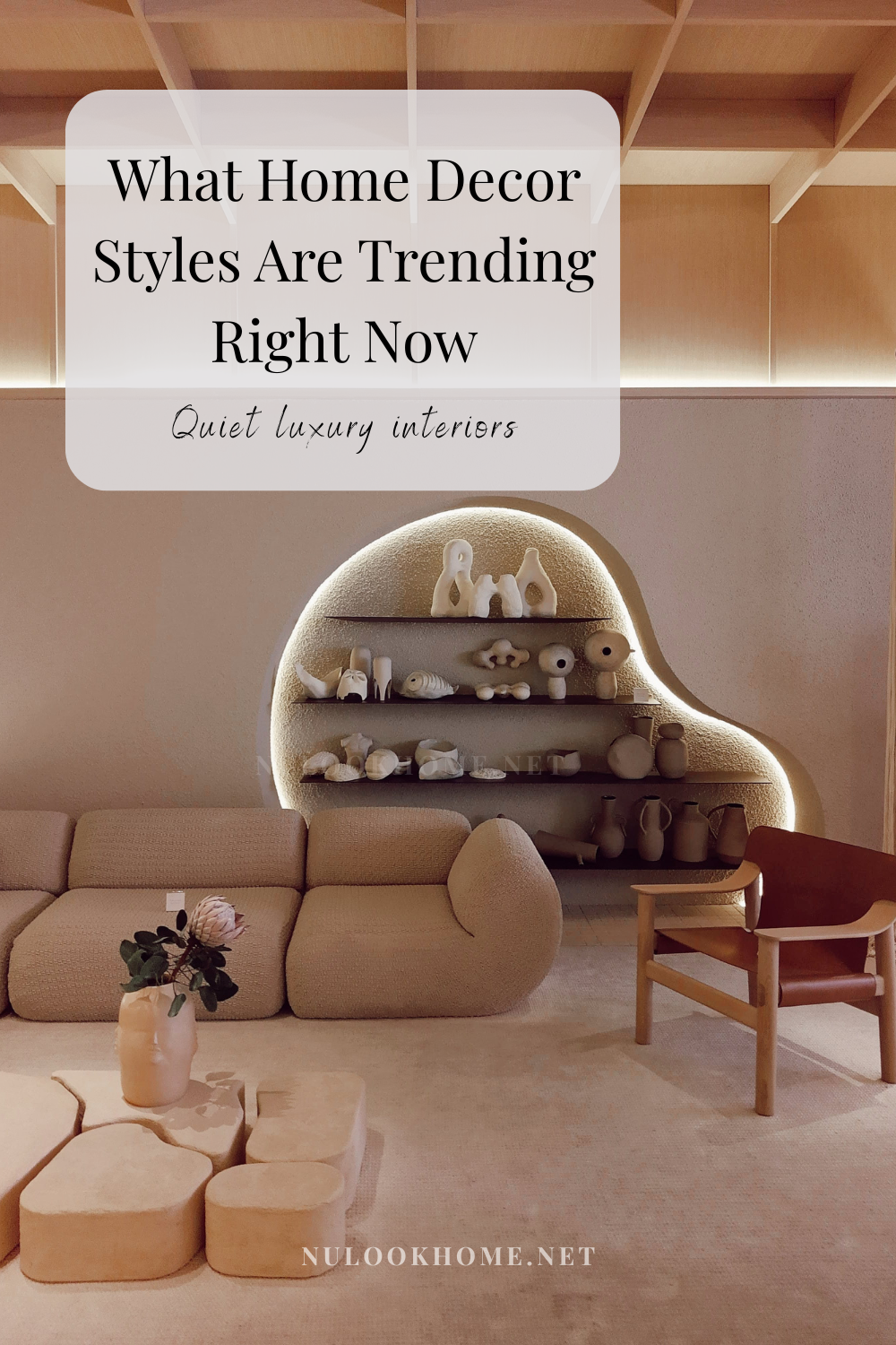 Organic modern living room with neutral decor Japandi style bedroom with minimalist furniture Quiet luxury interior with layered neutral textures Earthy neutral home decor in a cozy living room Wellness-inspired interior design with indoor plants