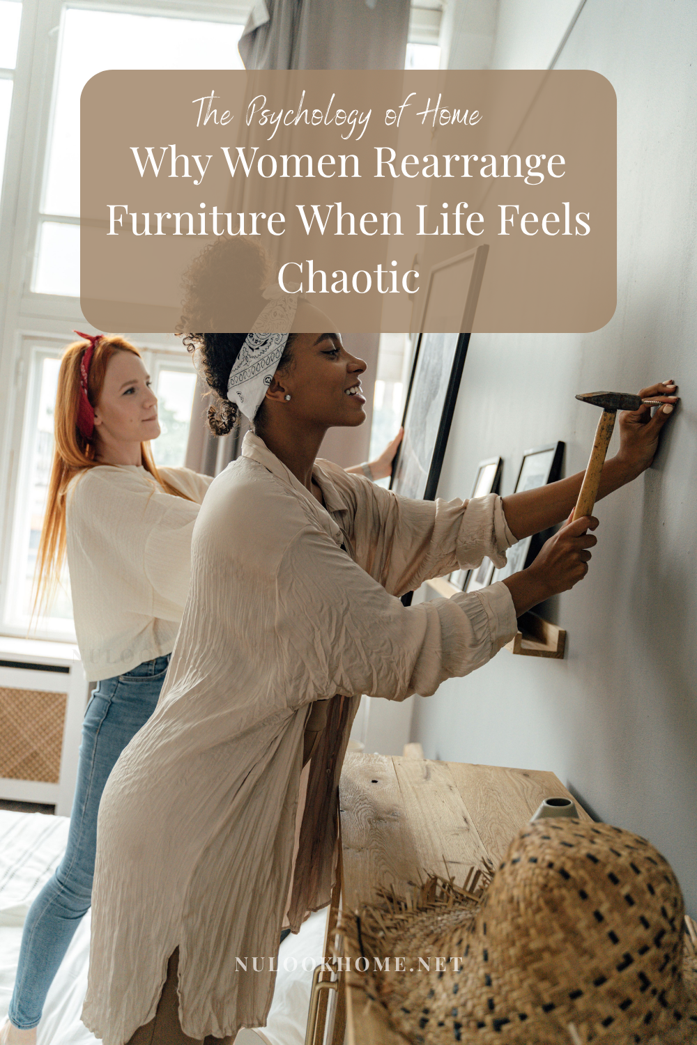 Why do women rearrange furniture when life feels chaotic? Discover the psychology behind home, nervous system regulation, and how intentional decorating can support peace and well-being.Woman rearranging living room furniture in a peaceful neutral home Cozy living room with natural light and intentional home decor Neutral home decor designed for a calm and peaceful environment Woman opening curtains in a bright, intentional living space Minimalist home styling that supports emotional well-being